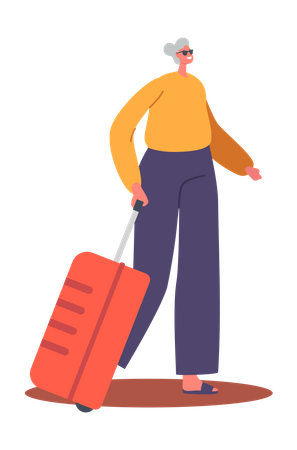 Elderly woman with travelling luggage Illustration