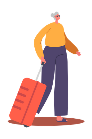 Elderly woman with travelling luggage  Illustration