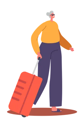 Elderly woman with travelling luggage  Illustration