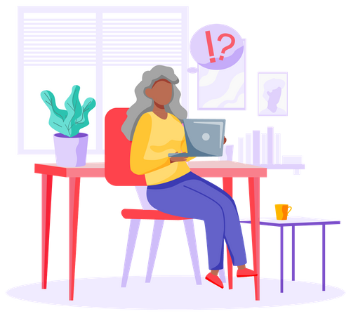 Elderly woman working in office  Illustration