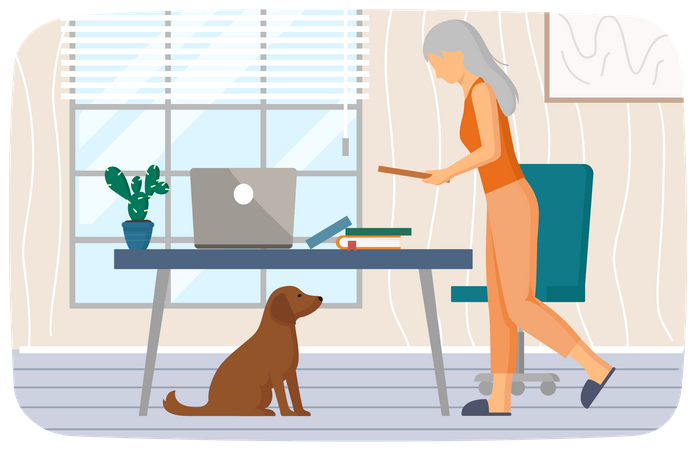 Elderly woman working in office  Illustration