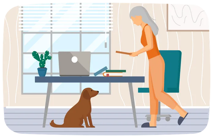 Elderly woman working in office  Illustration