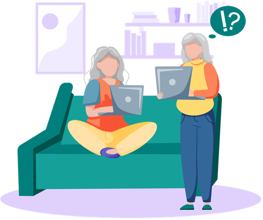 Elderly woman working with technology and modern gadget tablet pc  Illustration