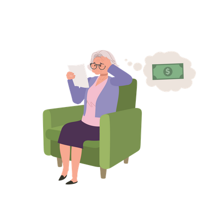 Elderly Woman worried and Stressed About Bills and Financial  Illustration
