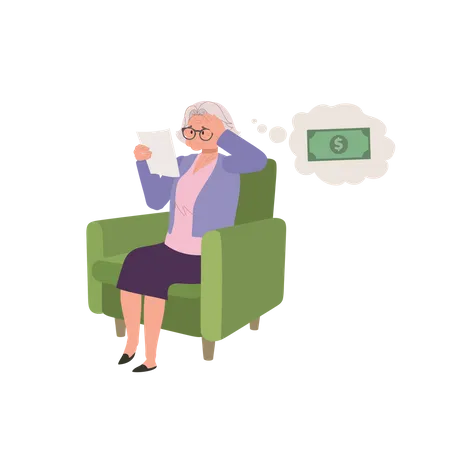 Elderly Woman worried and Stressed About Bills and Financial  Illustration