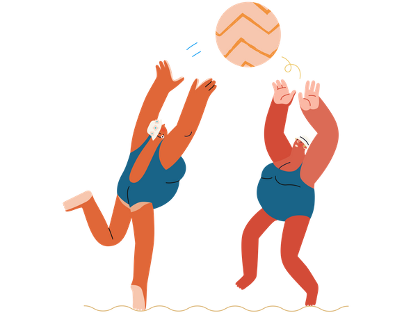 Elderly Women Playing Ball  Illustration