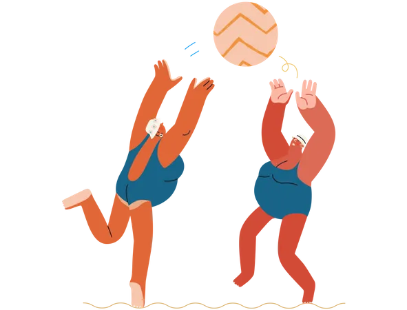 Elderly Women Playing Ball  Illustration