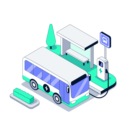 Electric bus charging at bus stop  Illustration
