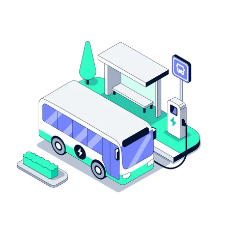 Electric bus charging at bus stop  Illustration