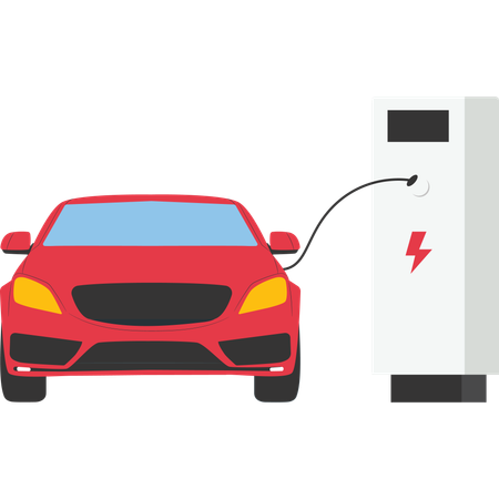 Electric car at charging pump  Illustration