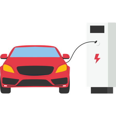 Electric car at charging pump  Illustration