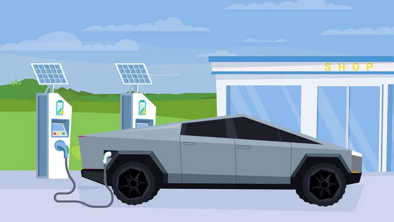 Electric car at charging station Illustration