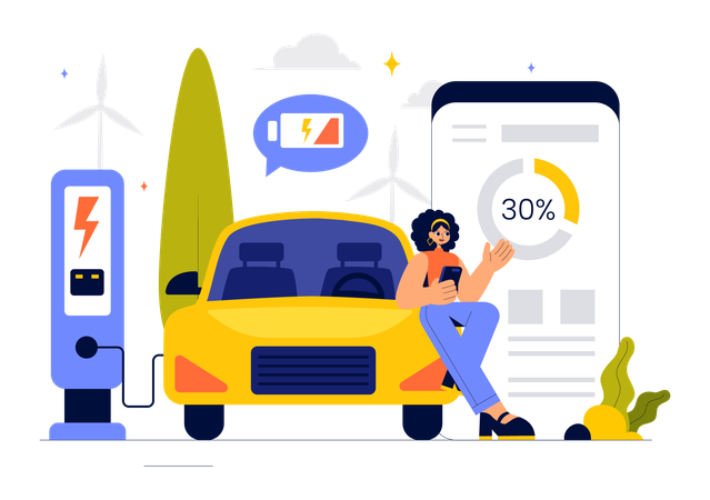 Electric Car Battery Charging  Illustration