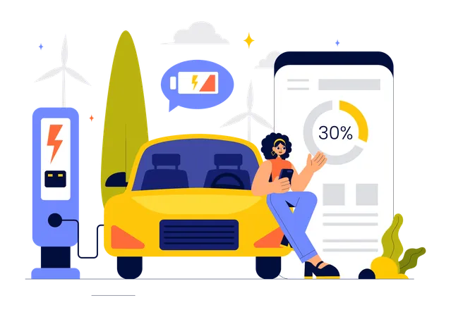 Electric Car Battery Charging  Illustration