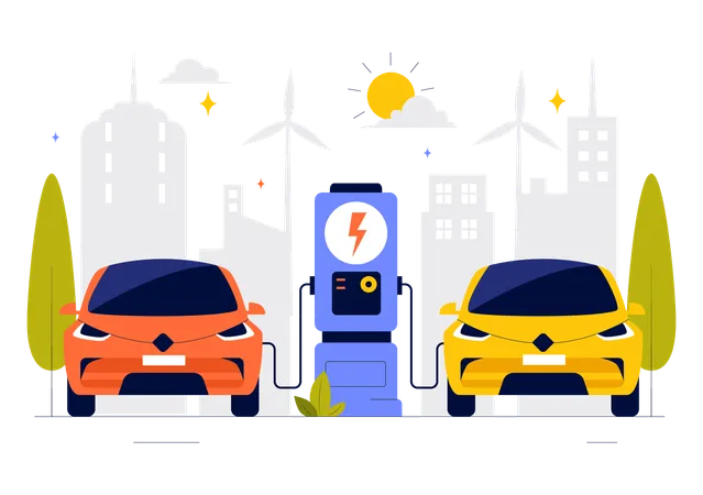 Electric Car Battery Charging  Illustration