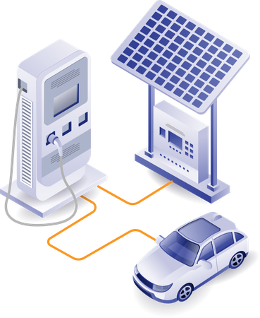 Electric car charge from solar panel energy  イラスト