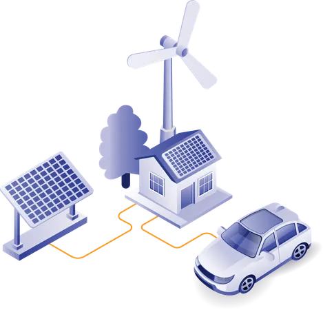 Electric car charger at home solar panel  Illustration