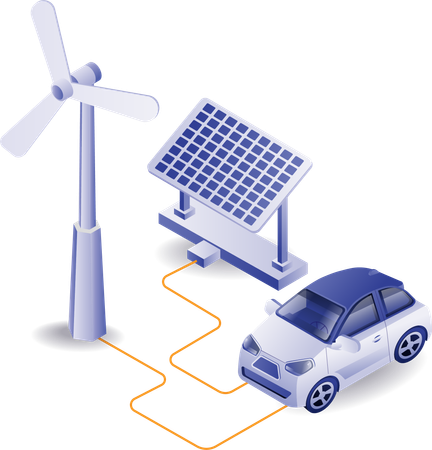 Electric car charger with solar panel eneargy  イラスト