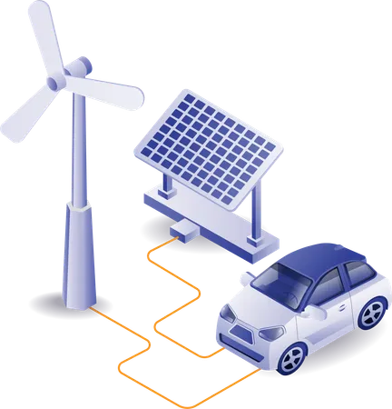 Electric car charger with solar panel eneargy  Illustration
