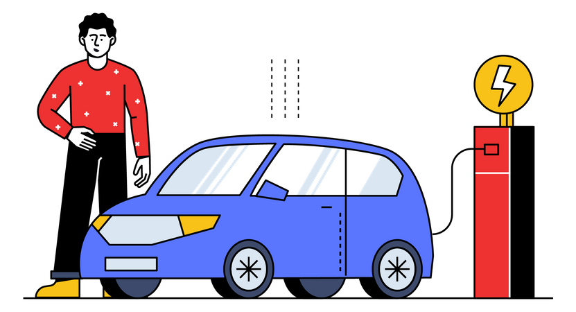 Electric car charging Illustration