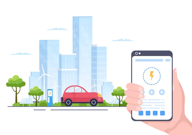 Electric Car Charging App  Illustration