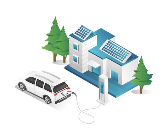 Electric car charging at home  Illustration
