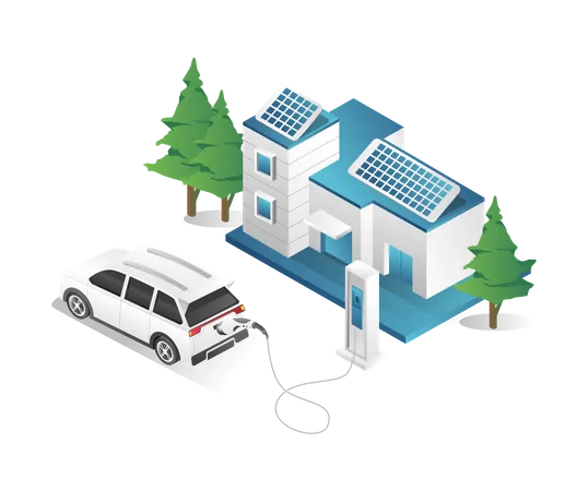 Electric car charging at home  Illustration