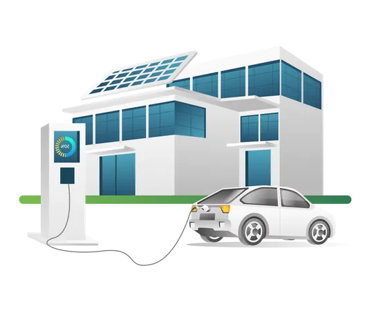 Electric car charging at home  Illustration