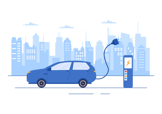 Electric Car charging at station  Illustration