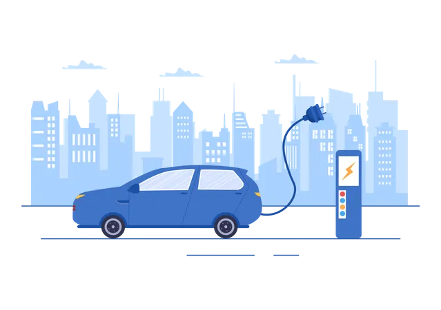 Electric Car charging at station  Illustration