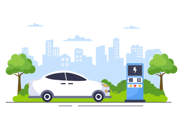 Electric Car charging  Illustration