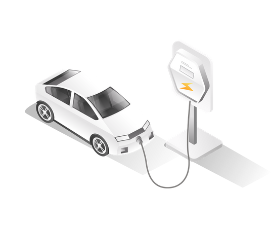 Electric car charging process Illustration