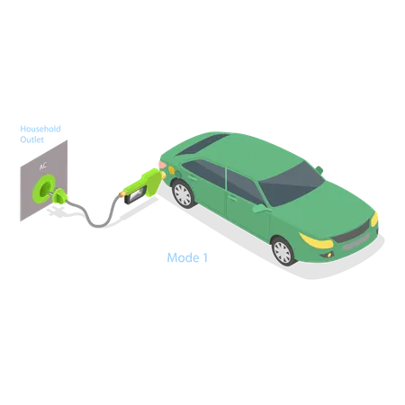 3 D Isometric Flat Vector Illustration Of Electric Car Charging Modes Different Plugs Item 4 Illustration