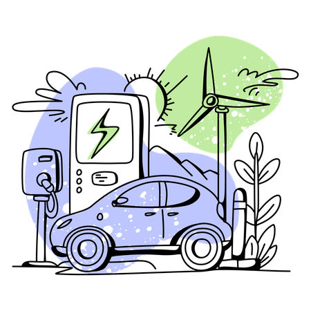 Electric car charging using renewable enerdy  Illustration