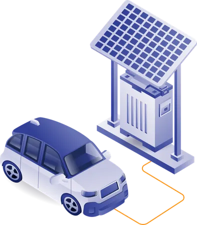 Electric car charging with solar panel energy  イラスト