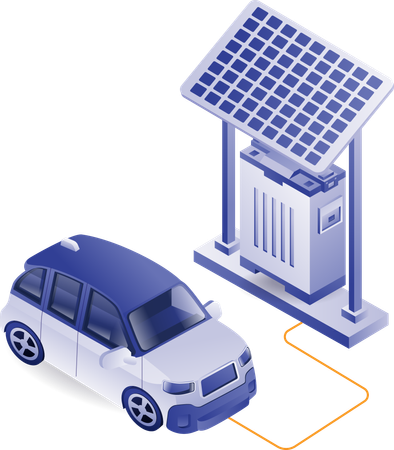 Electric car charging with solar panel energy  Illustration