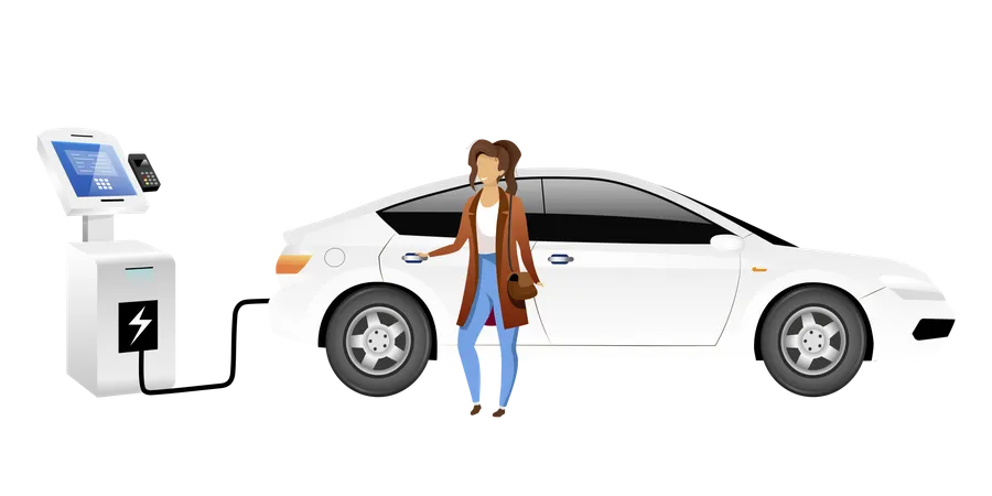 Electric car driver charging car  Illustration