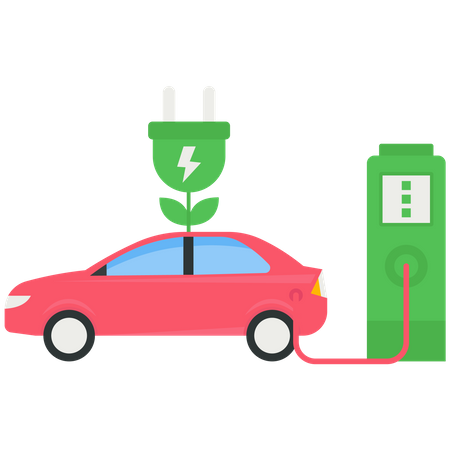 Electric Car near Charging Station  Illustration