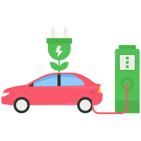 Electric Car near Charging Station  Illustration