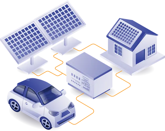 Electric cars are charged through solar electricity  Illustration