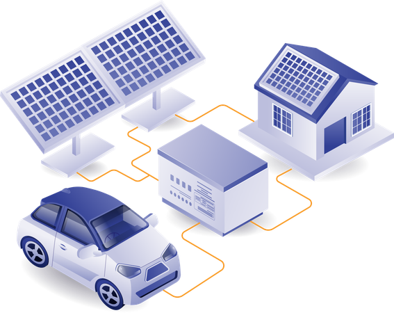 Electric cars are charged through solar electricity  Illustration