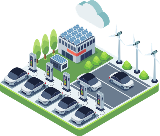 Electric cars at EV charging station  Illustration