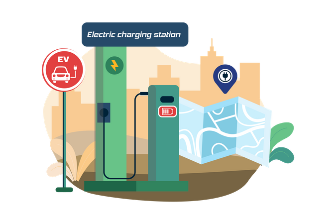 Electric Charging Station Location Illustration