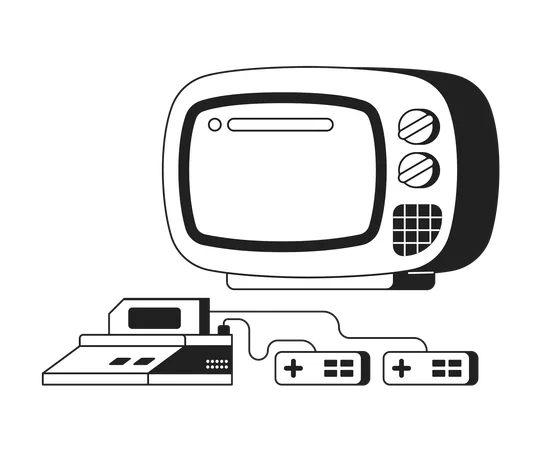 비디오 게임 흑백 플랫 벡터 개체용 전기 장치입니다 조종 스틱이 포함된 게임 패드 흰색 바탕에 편집 가능한 만화 클립 아트 아이콘입니다 웹 그래픽 디자인을 위한 간단한 지점 그림 일러스트레이션