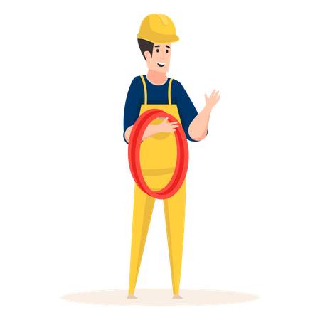 Electric engineer holding wires in his hand  Illustration