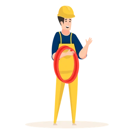 Electric engineer holding wires in his hand  Illustration