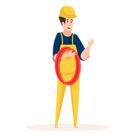 Electric engineer holding wires in his hand  Illustration