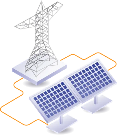 Electric network from solar panel energy  Illustration
