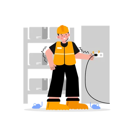 Electric shock work accident  Illustration