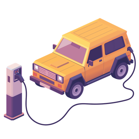 未来的な都市環境における電気自動車充電ステーション  イラスト